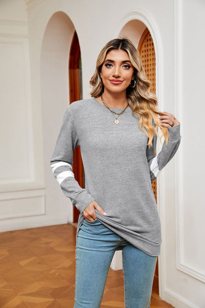 Round Neck Stitching Loose Long Sleeve T-shirt