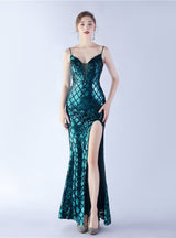 Mermaid Sequins Spaghetti Straps Split Prom Dress