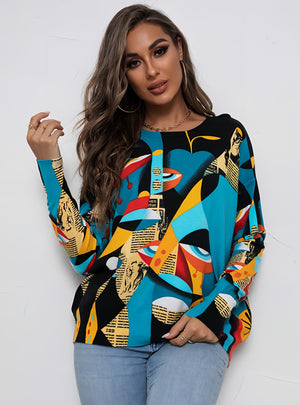 Printed Round Neck Knitted Sweater