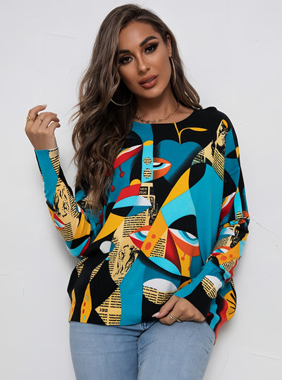 Printed Round Neck Knitted Sweater