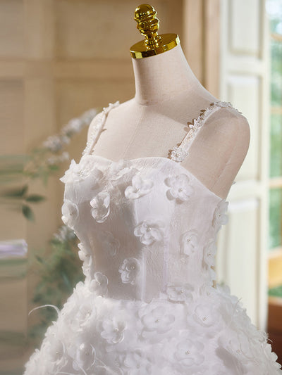 White Lace 3D Flower Homecoming Dress
