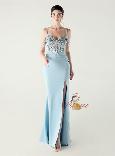 Memraid Spaghetti Straps Appliques Prom Dress