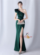 Mermaid One Shoulder Pleats Split Prom Dress
