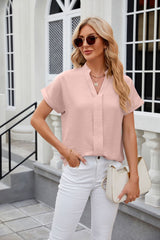 Solid Color V-neck Short Sleeve Casual Chiffon Shirt
