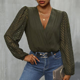 Spliced Long-sleeved Gauze Perspective Jumpersuit