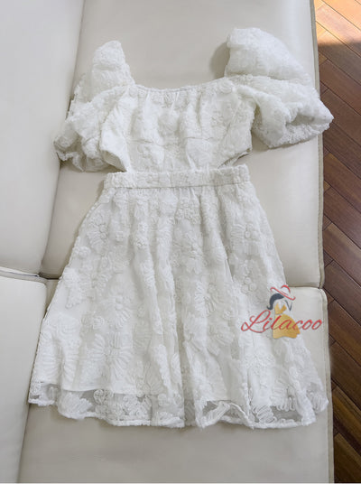 White Bubble Sleeve Short Dress