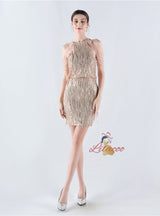 Halter Sequins Beading Short Prom Dress