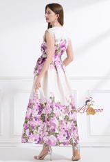 Retro Printed Sleeveless Lace Dress