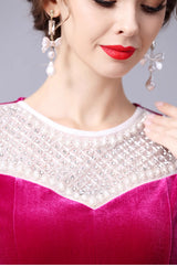 Fuchsia Velvet Long Sleeve Mother Of The Bride Dress