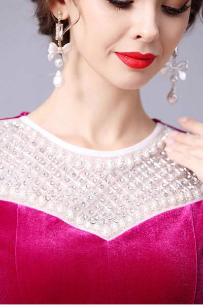 Fuchsia Velvet Long Sleeve Mother Of The Bride Dress