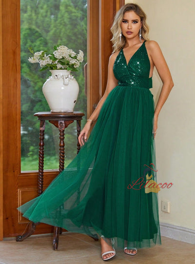 Sequin Stitching Backless Dress