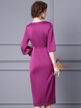 Burgundy Short Sleeve Beading Mother Of The Bride Dress