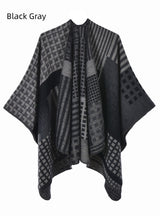 Jacquard Split Thick Warm Cloak Shawl