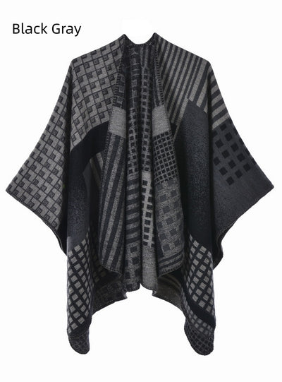 Jacquard Split Thick Warm Cloak Shawl