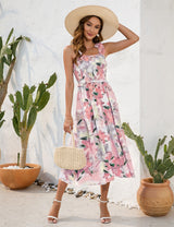 Flower Print Suspender Leisure Holiday Dress