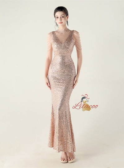 Mermaid Sequins Sleeveless Beading Prom Dress