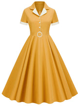 Short Sleeve Belt Vintage Dress
