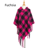 Thick Tassels Padded Plaid Shawl Cloak
