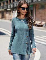 Women Round Neck Button Top