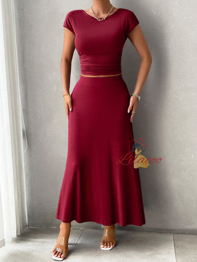 Summer Short Sleeve Slim Top Skirt Suit