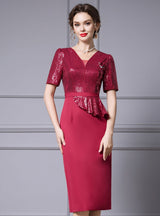 Pink Sequins V-neck Mother Of The Bride Dress