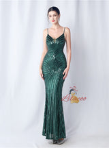 Spaghetti Straps Mermaid Sequins Prom Dress