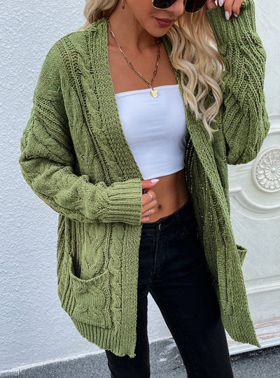 Loose Medium and Long Twisted Rope Knitted Cardigan Jacket