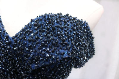 Navy Blue Tulle Beading Homecoming Dress