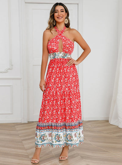 Sexy Halter Bohemian Floral Dress
