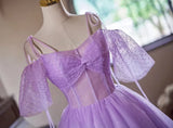 Purple Tulle Spaghetti Straps Homecoming Dress