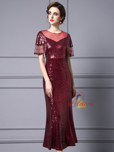 Sequins Cap Sleeve Beading Mother Of The Bride Dress