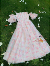Strap Off-the-shoulder Bubble Sleeve Floral Dress