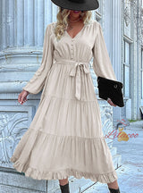 Casual Long-sleeved Solid Color Dress