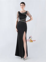 Scoop Neck Beading Split Prom Dress