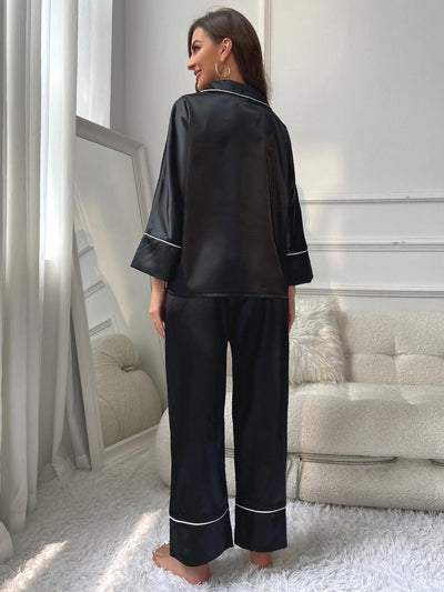 Silk-like Ladies Long-sleeved Pajamas Suit