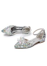 Flat-heeled Pointed Crystal Buckle Bridal Shoes