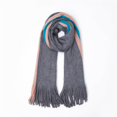 Warm Neck Wide Stripe Warp Knitted Scarf