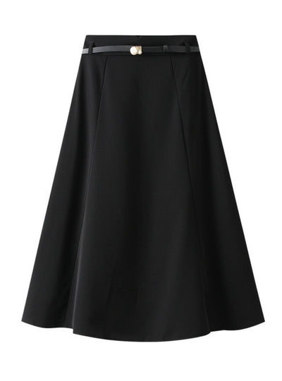 A-line Mid-length Skirt with Belt