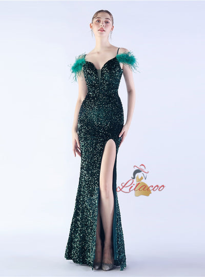 Mermaid Sequins Spaghetti Straps Prom Dress