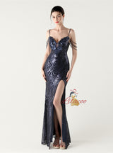 Mermaid Sequins Spaghetti Straps Beading Prom Dress