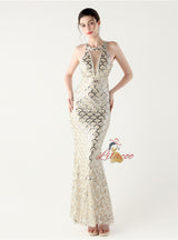 Mermaid Sequins Halter Beading Prom Dress