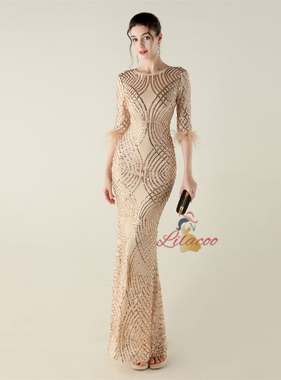 Short Sleeve Mermaid Sequins Prom Dress