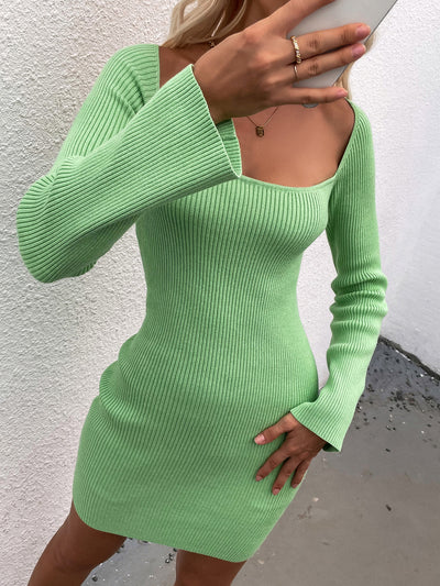 Straight Pullover Solid Color Sweater Dress