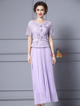 Pink Short Sleeve 3D Flower Mother Of The Bride Dress