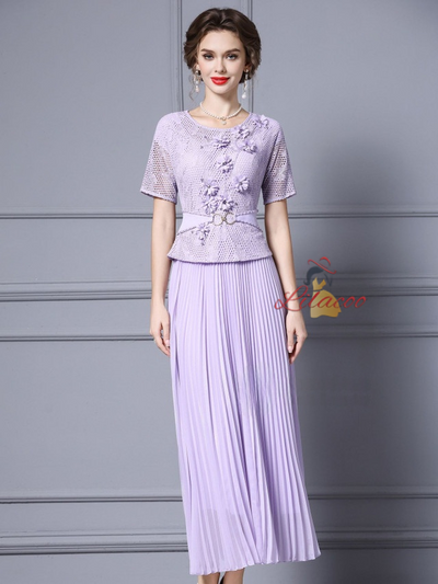 Pink Short Sleeve 3D Flower Mother Of The Bride Dress