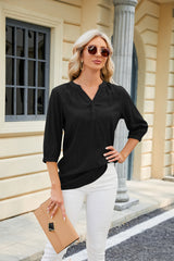 Solid Color V-neck Loose Top