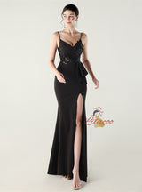 Mermaid Spaghetti Straps Sequins Split Prom Dress