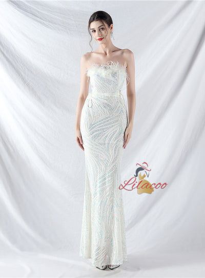 Spaghetti Straps Mermaid Sequins Prom Dress