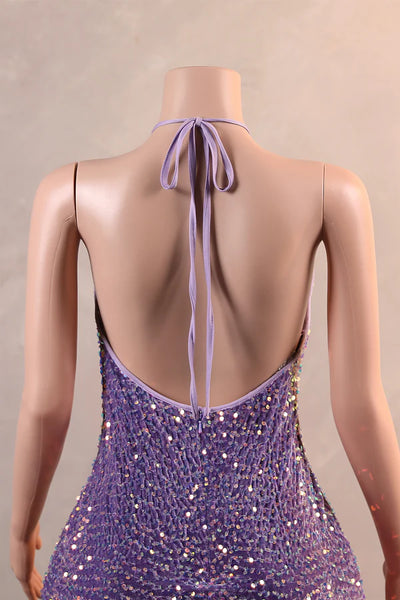 Purple Mermaid Sequins V-neck Prom Dress
