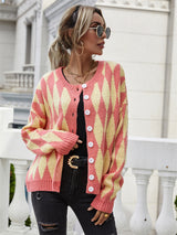Single-breasted Printed Round Neck Sweater Coat